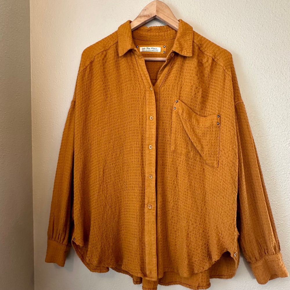 Free People Oversized Button-Down Shirt in Mustard - Picture 3 of 12